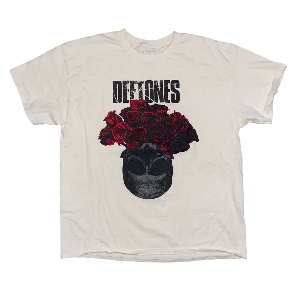 Deftones Skull Roses Band T-Shirt Mens XL Cream‎ Graphic Tee 2020 Official